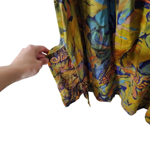 Vintage 90s Abstract Art Midi Dress USA Made Sleeveless Waist Tie Size Medium - Picture 8 of 8